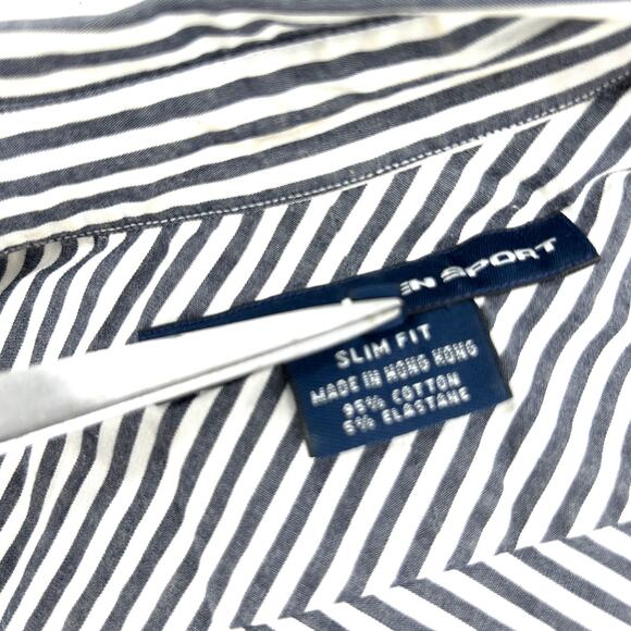 Y2K Ralph Lauren Sport Grey White Striped Preppy Button-Down Shirt - Picture 7 of 8